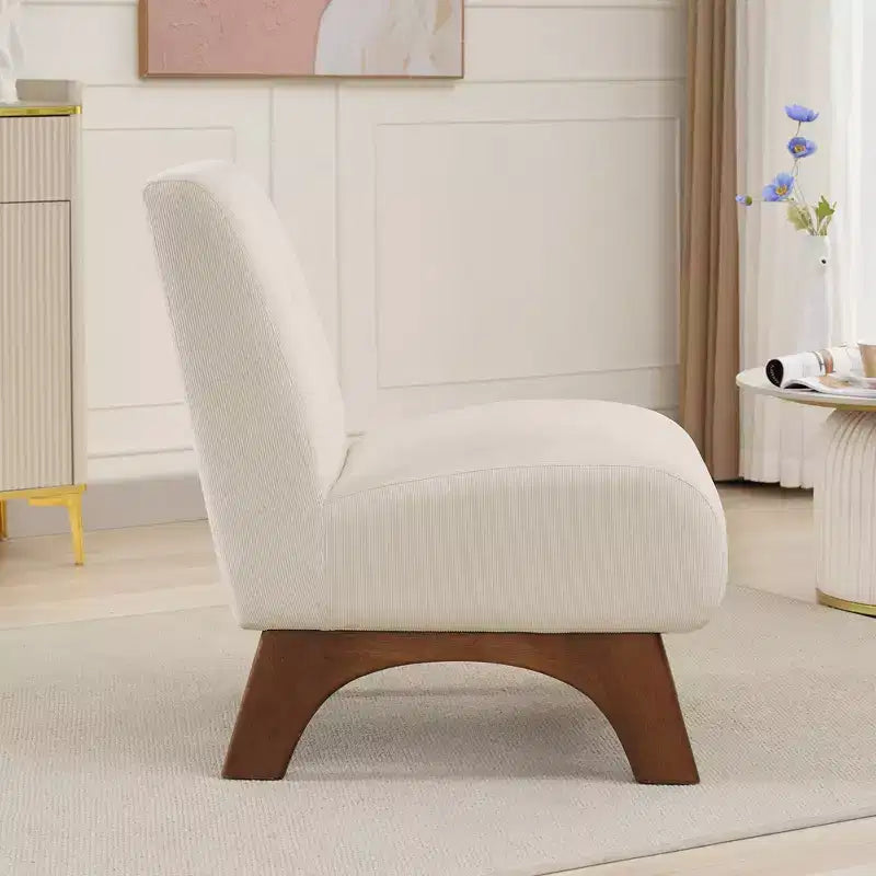 Sedia imbottita in velluto a coste con gambe in legno, sedia da lettura moderna per soggiorno