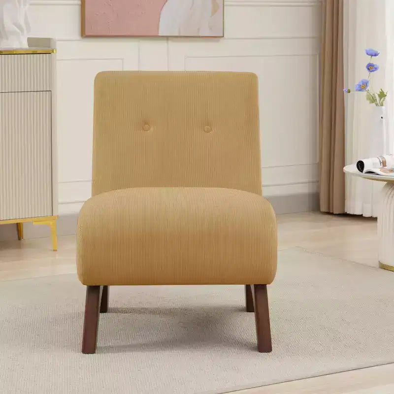 Sedia imbottita in velluto a coste con gambe in legno, sedia da lettura moderna per soggiorno