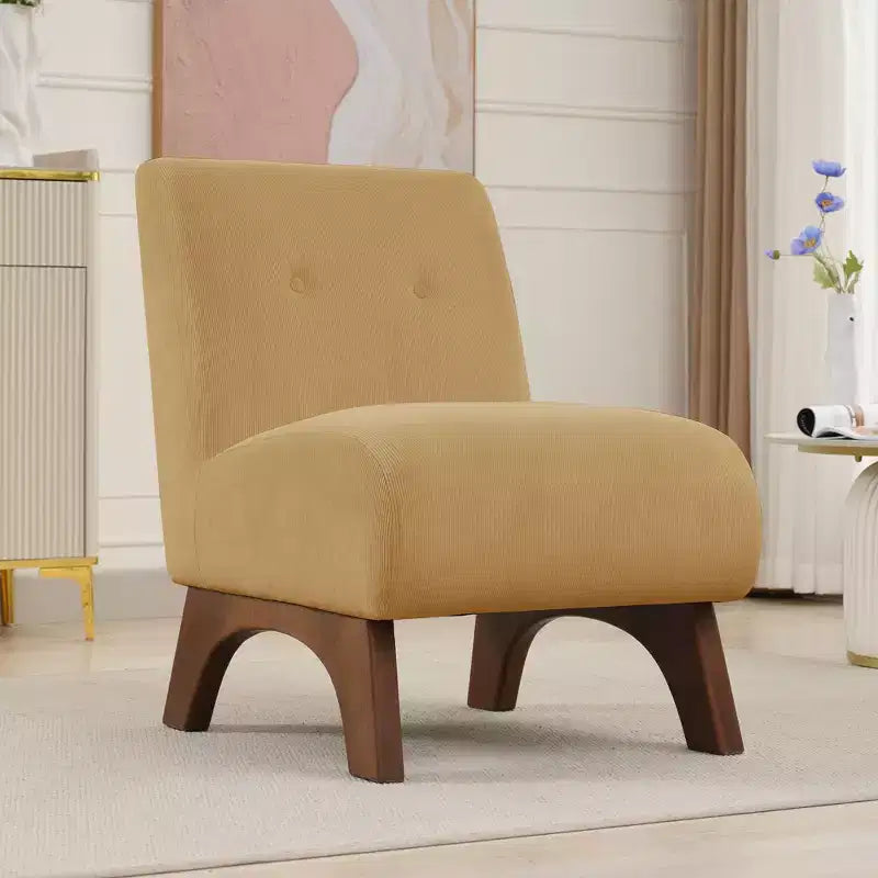 Sedia imbottita in velluto a coste con gambe in legno, sedia da lettura moderna per soggiorno