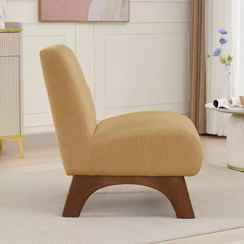 Sedia imbottita in velluto a coste con gambe in legno, sedia da lettura moderna per soggiorno