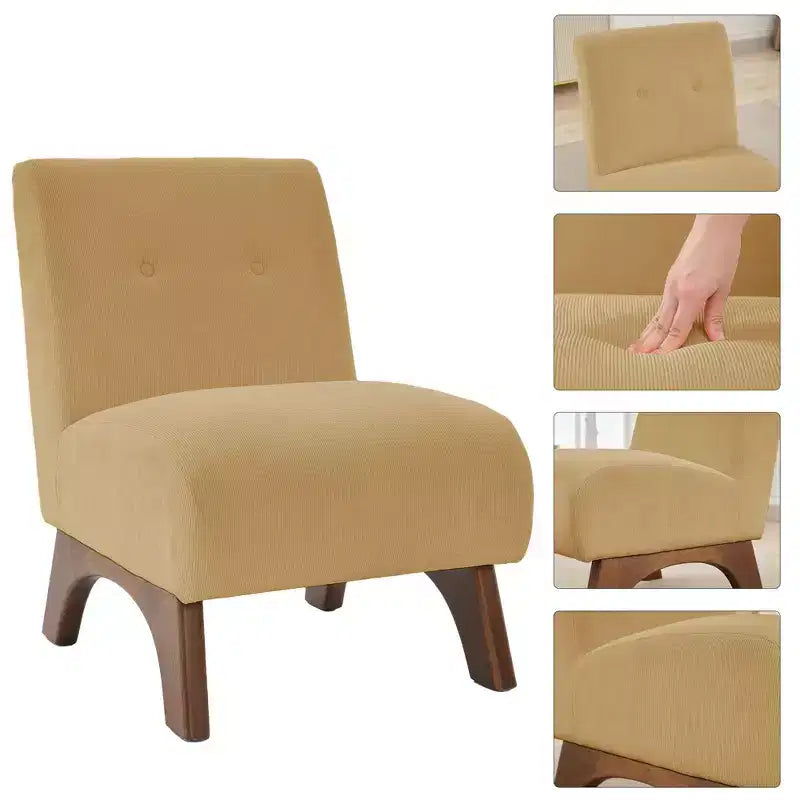 Sedia imbottita in velluto a coste con gambe in legno, sedia da lettura moderna per soggiorno