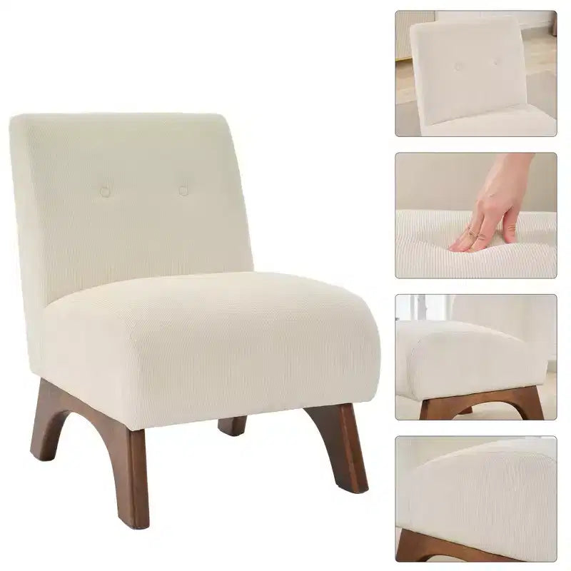 Sedia imbottita in velluto a coste con gambe in legno, sedia da lettura moderna per soggiorno