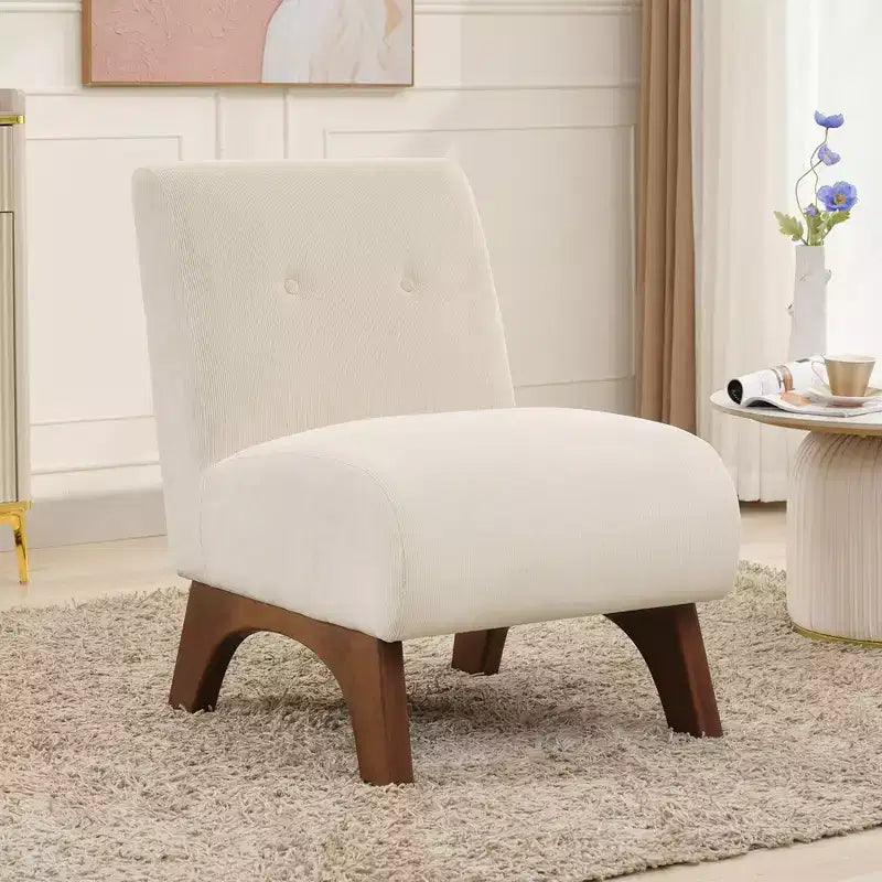 Sedia imbottita in velluto a coste con gambe in legno, sedia da lettura moderna per soggiorno