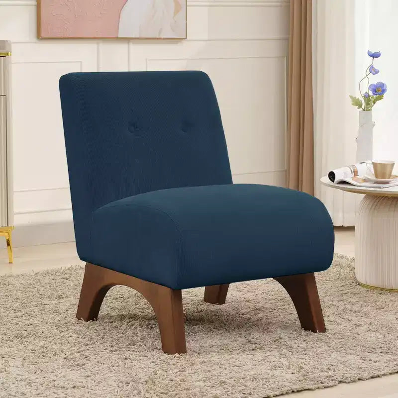 Sedia imbottita in velluto a coste con gambe in legno, sedia da lettura moderna per soggiorno