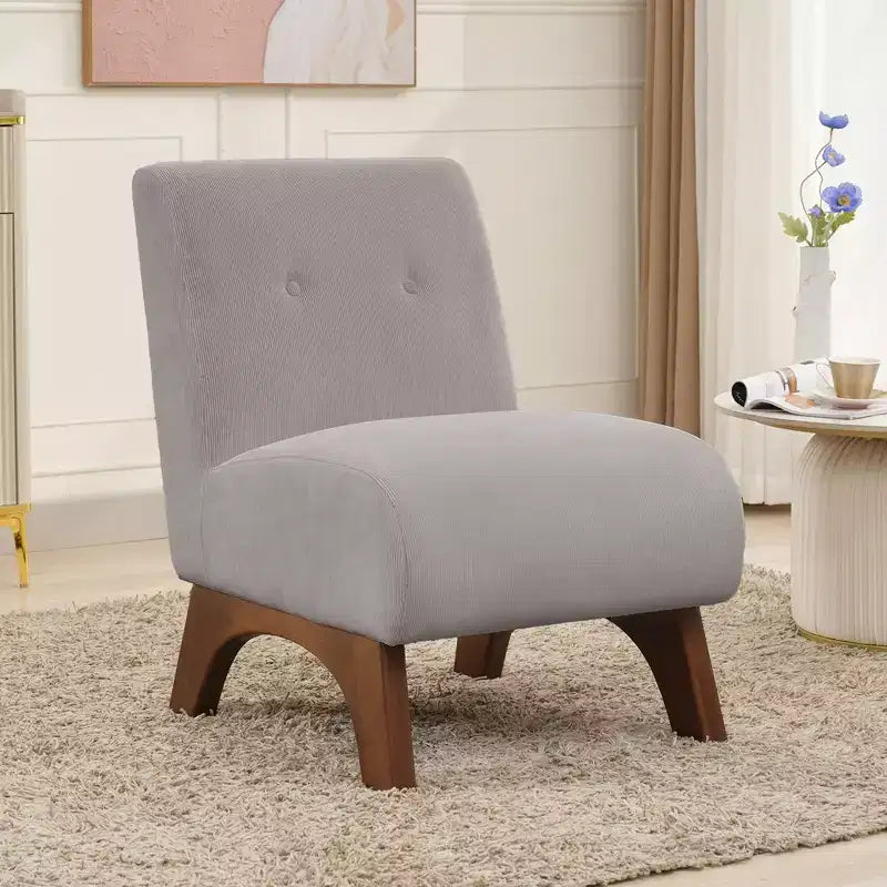 Sedia imbottita in velluto a coste con gambe in legno, sedia da lettura moderna per soggiorno
