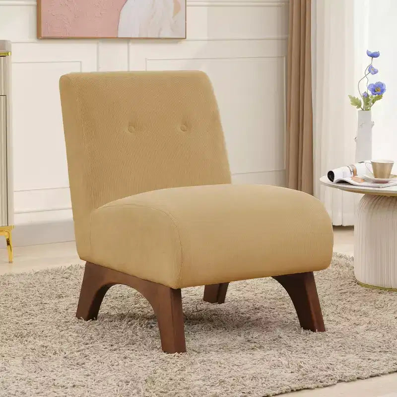 Sedia imbottita in velluto a coste con gambe in legno, sedia da lettura moderna per soggiorno