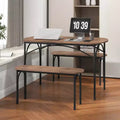 Set da pranzo 3 pezzi da 48" per 4 persone, tavolo rettangolare e 2 panche con struttura in metallo
