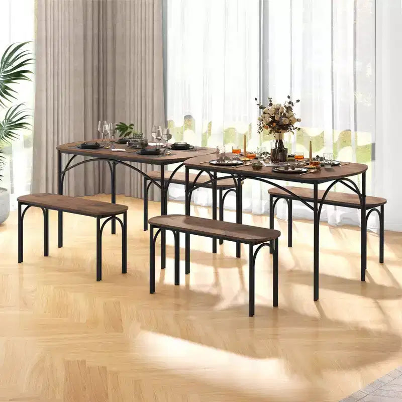 Set da pranzo 3 pezzi da 48" per 4 persone, tavolo rettangolare e 2 panche con struttura in metallo