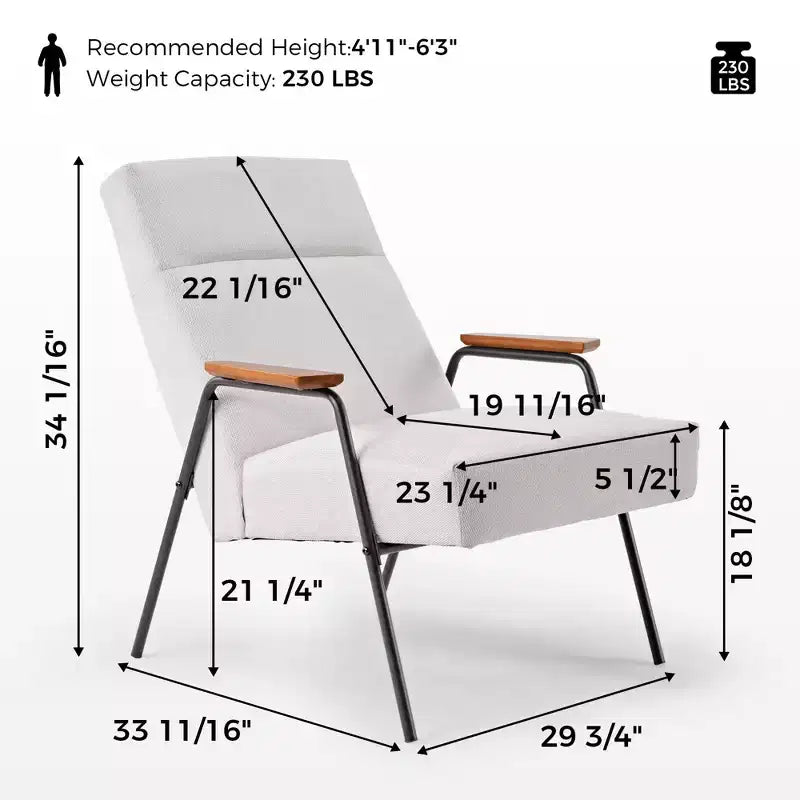 Poltrona imbottita con braccioli, 75,5 cm L x 85,5 cm P x 86,5 cm H, Bianca