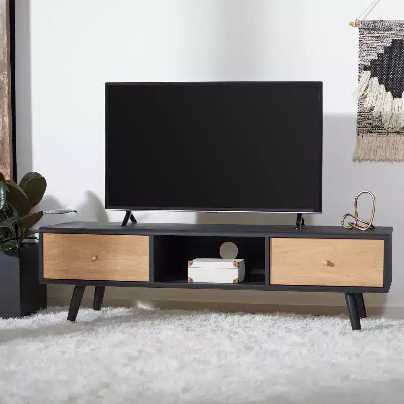 Mobile Porta TV con 1 Cassetto, Nero e Rovere, Consolle TV Moderna con Spazio di Archiviazione per Soggiorno