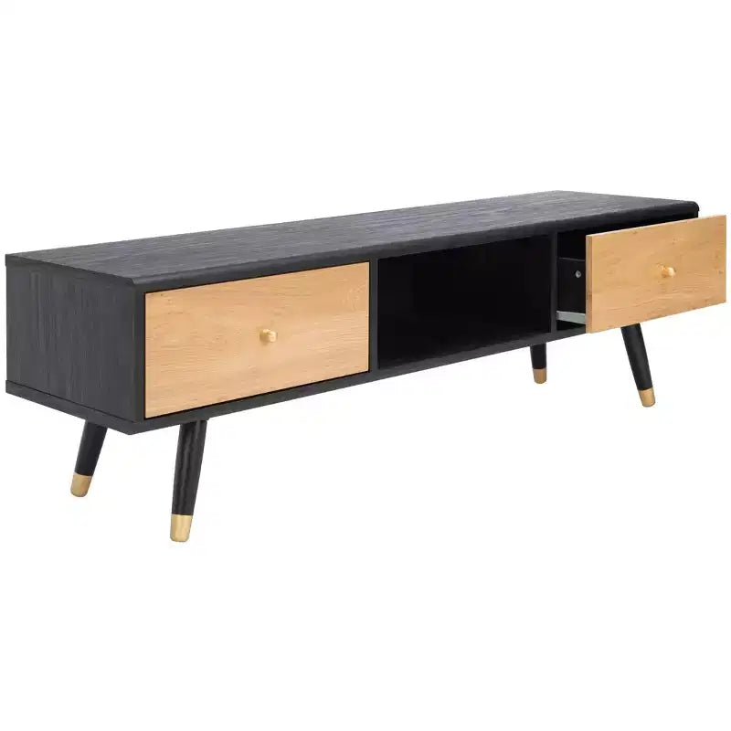 Mobile Porta TV con 1 Cassetto, Nero e Rovere, Consolle TV Moderna con Spazio di Archiviazione per Soggiorno