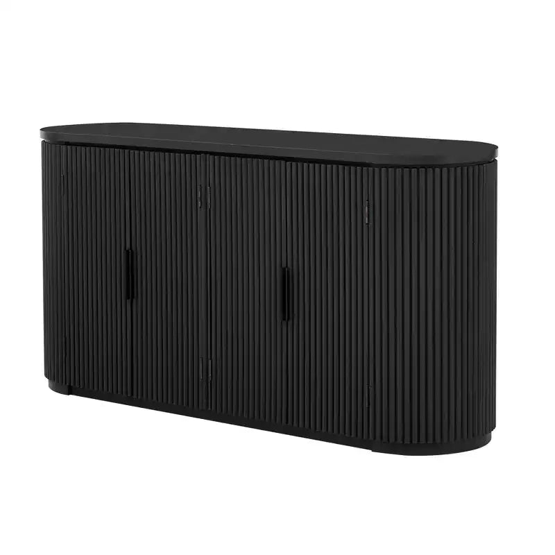 Credenza a 4 ante a strisce verticali da 160 cm con ripiani regolabili e maniglie in metallo per studio, ingresso o soggiorno