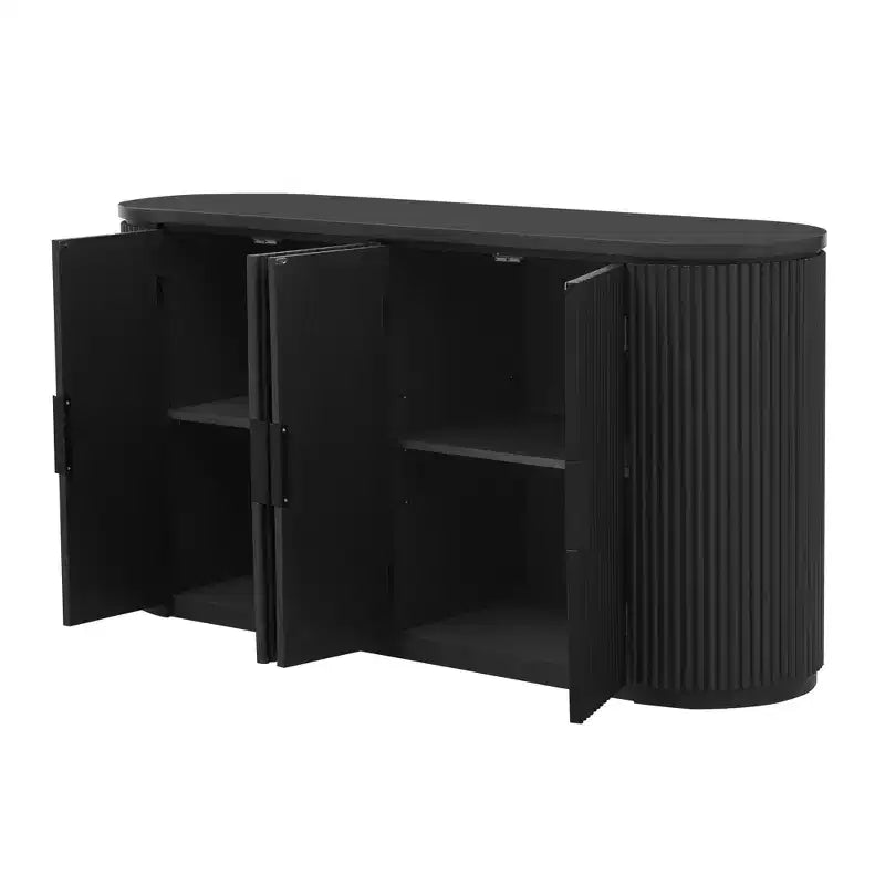 Credenza a 4 ante a strisce verticali da 160 cm con ripiani regolabili e maniglie in metallo per studio, ingresso o soggiorno