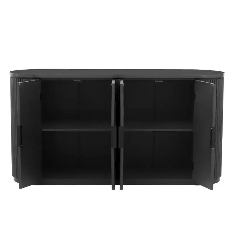 Credenza a 4 ante a strisce verticali da 160 cm con ripiani regolabili e maniglie in metallo per studio, ingresso o soggiorno