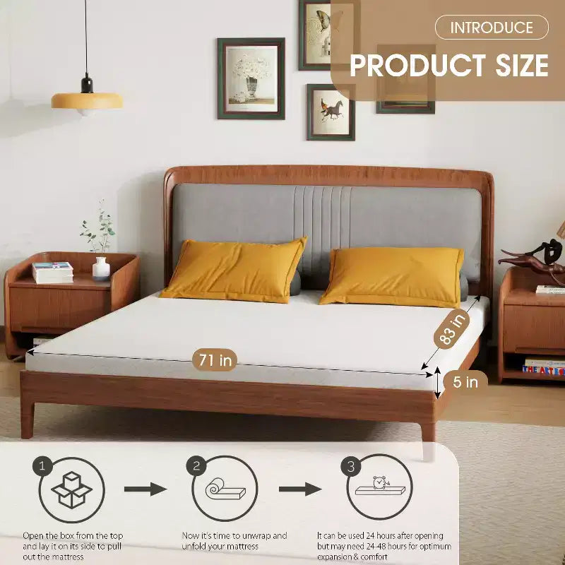 Materasso in Memory Foam al Gel da 5 Pollici, Certificato CertiPUR-US, Senza Fibra di Vetro, Spedito Arrotolato in Scatola con Fondo Antiscivolo